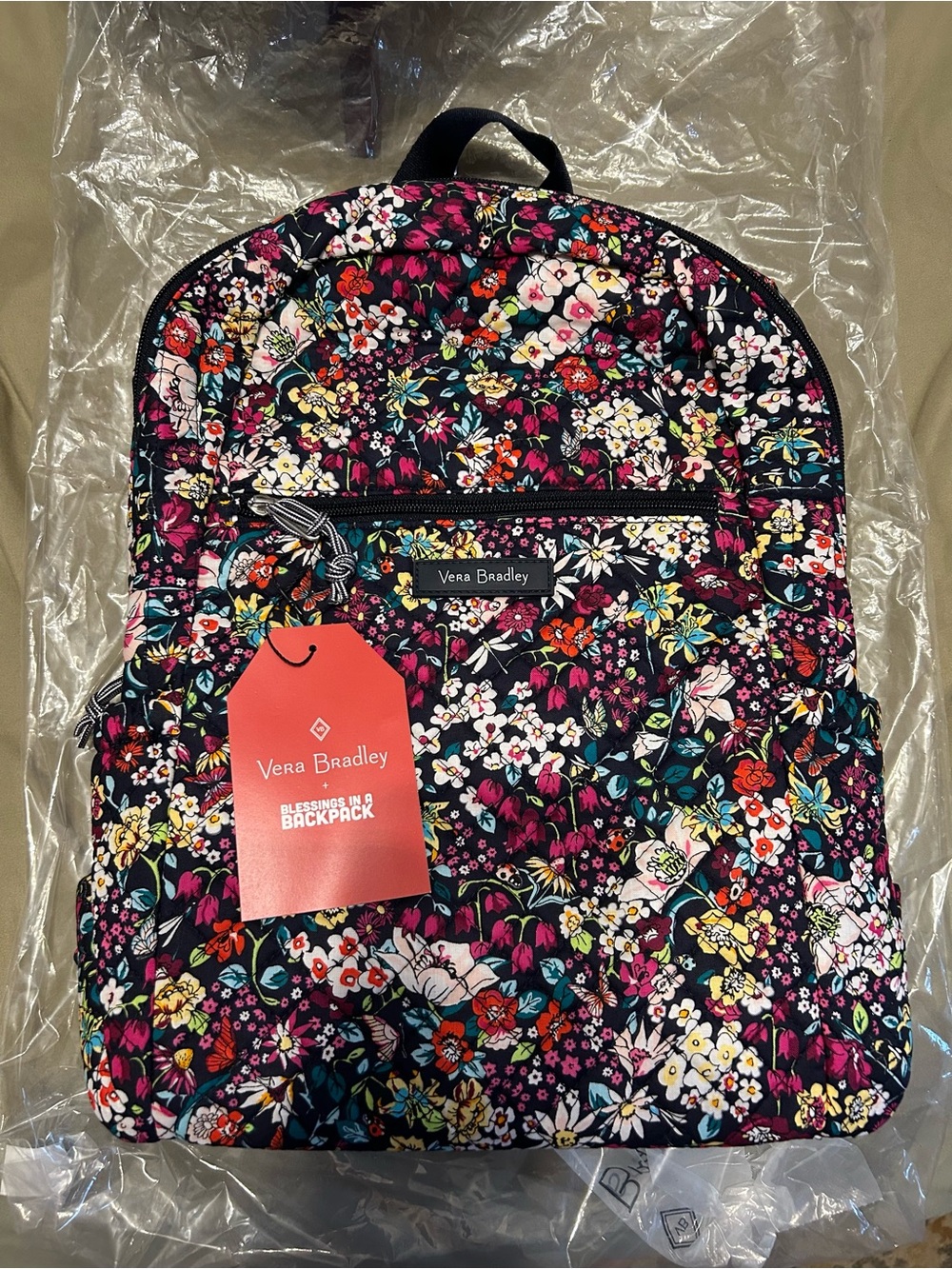 Vera Bradley Navy Quilted Backpack with Multicolor Floral Print